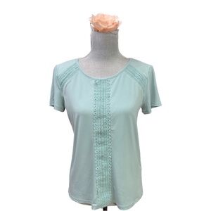 Karl Lagerfeld Womens (X-Small) Soft Aqua Lace Detail Short Sleeve Blouse